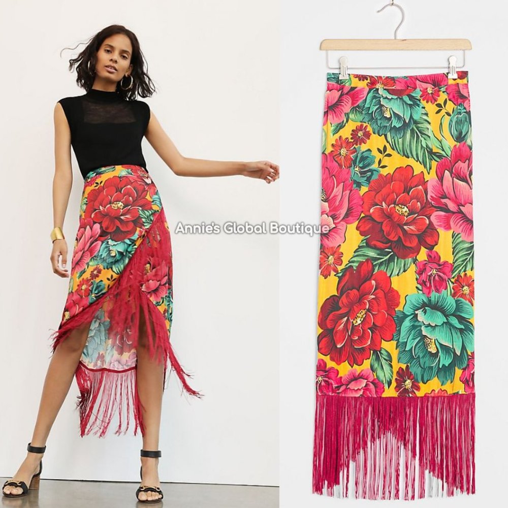 ANTHROPOLOGIE Farm Rio Benita Fringed Wrap Skirt - Picture 11 of 15